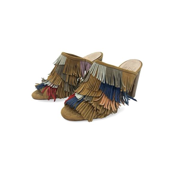 Charlotte Stone Shoes - Charlotte Stone Morley Suede Fringe Mule Sandals Size 6 Multicolor Fringed Slide